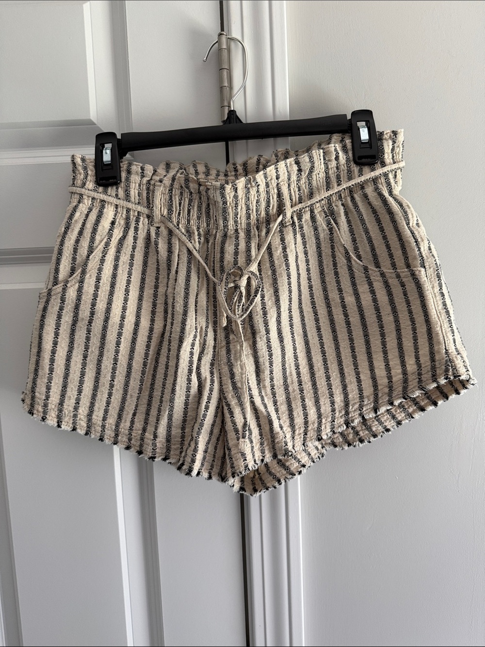 American Eagle Outfitters Cream and Black Striped High-Waist Shorts